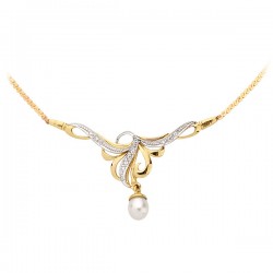 Złoty naszyjnik– kolia z perłą - cyrkonie