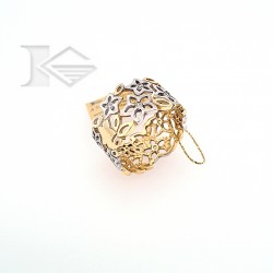 Złoty pierścionek szeroki ażurowy kwiaty cyrkonia