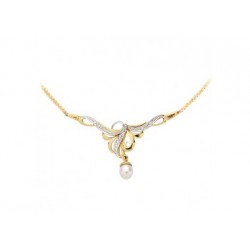 Złoty naszyjnik– kolia z perłą - cyrkonie