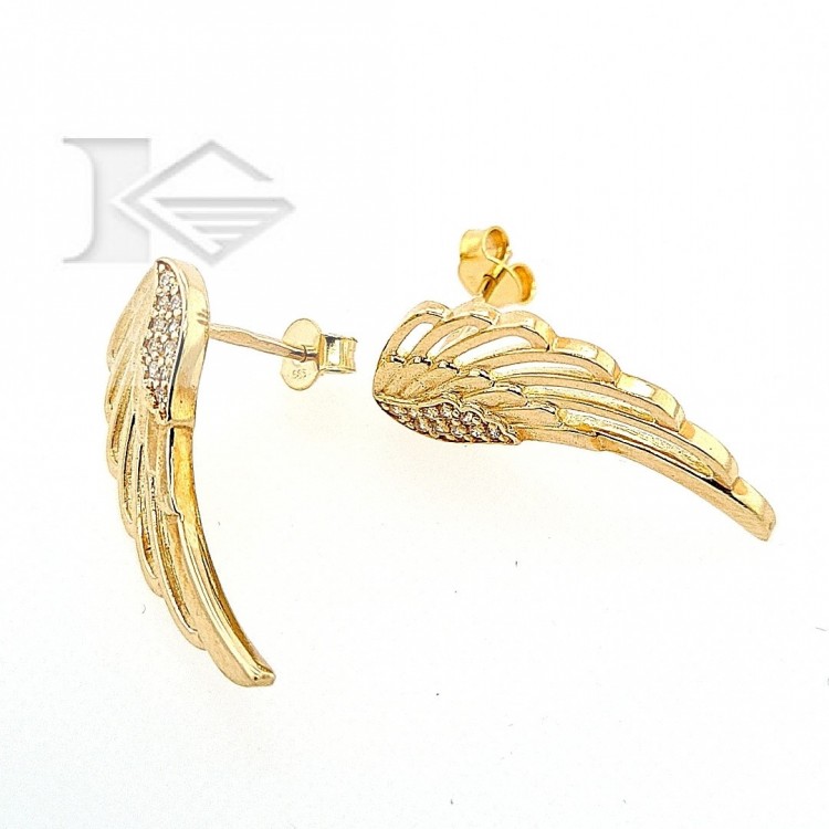 Kolczyki złote - skrzydła z cyrkoniami