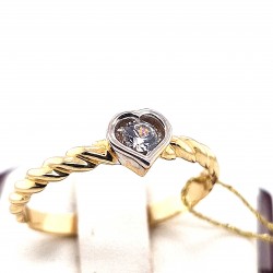 Złoty pierścionek z sercem - cyrkonia.